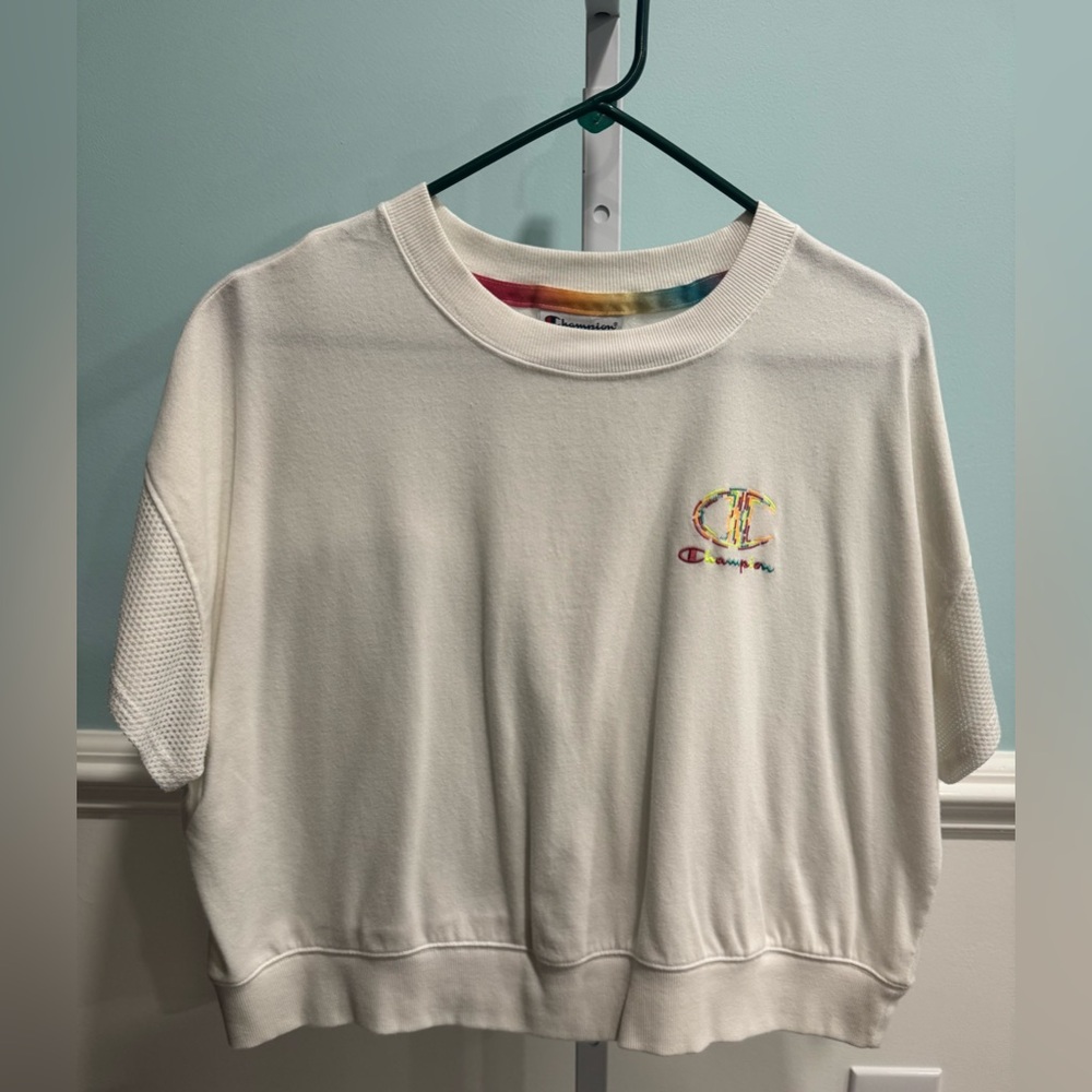 Champion White Short Sleeve Sweatshirt